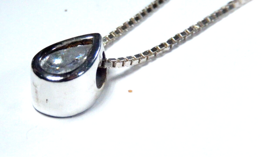 CUBIC ZIRCONIA BEZEL SET STERLING SILVER PEAR TEARDROP PENDANT w/20" Ster. Chain