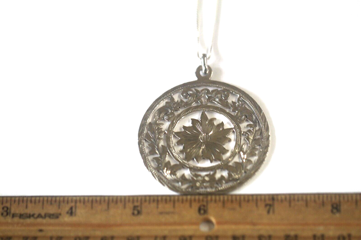 Large Vintage Sterling Silver "Rose" Pendant, Handmade Repousse w/18" Chain