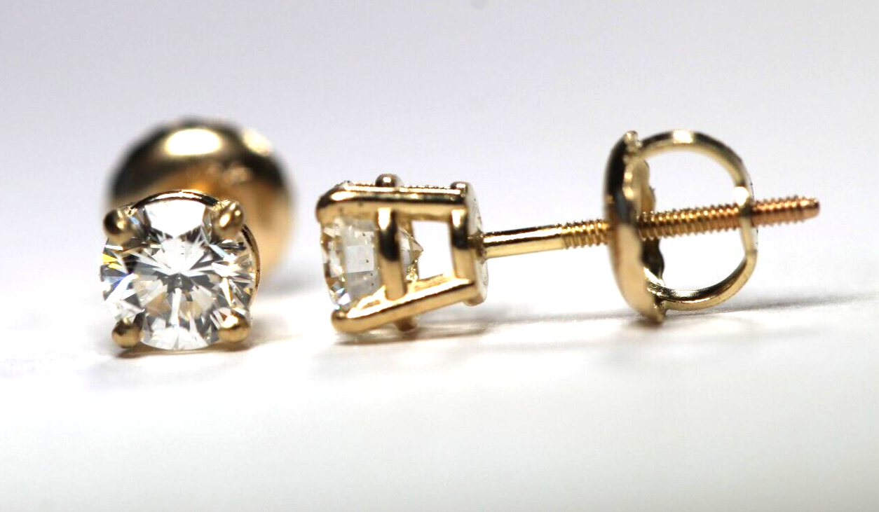 New!! 14KYellow Gold .60 CT TW Natural Diamond Screw Backs Stud Earrings