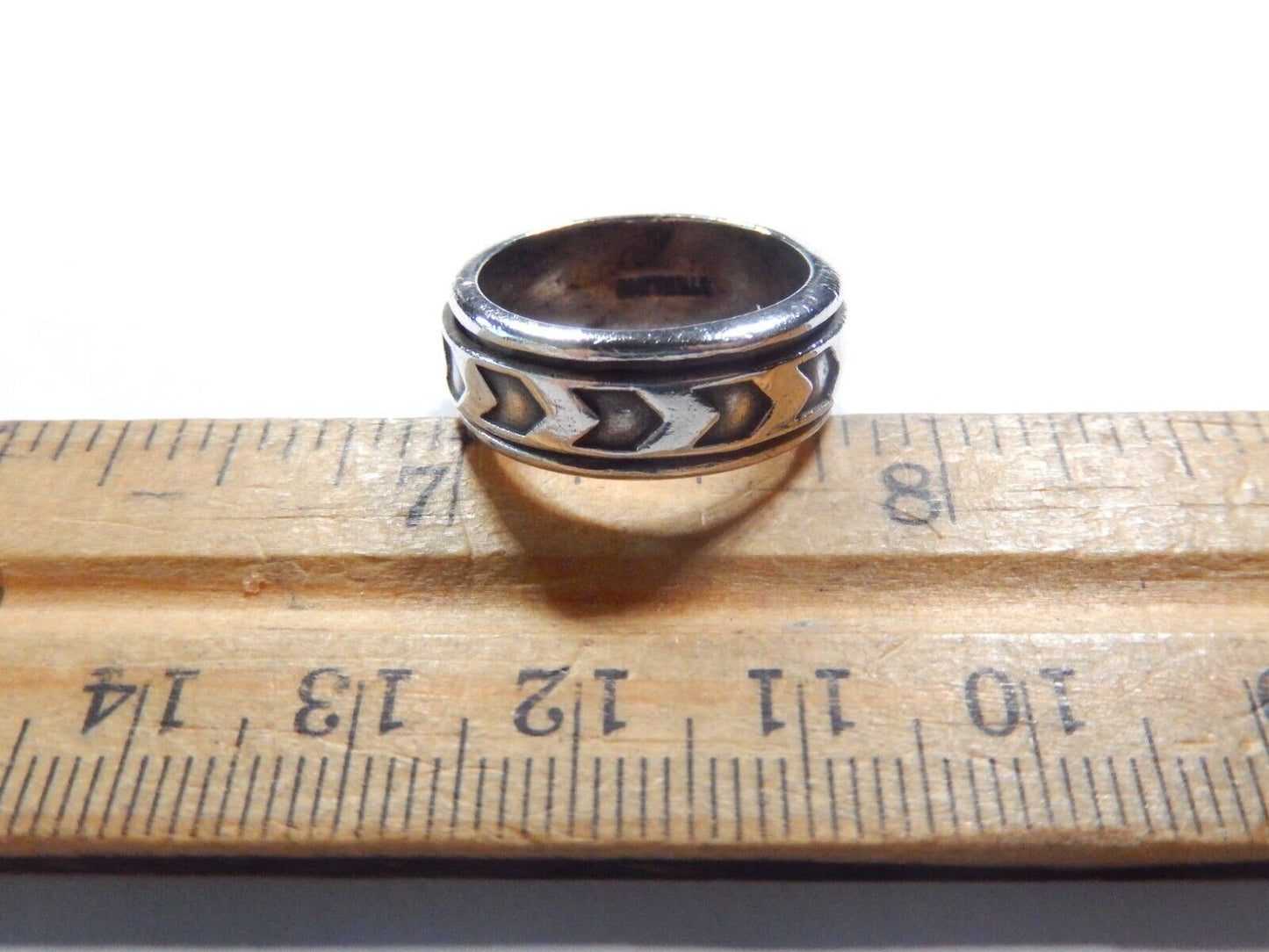 Spinner Ring Southwest Aztec 8 mm Wide Band Sterling Silver  Size 6.75