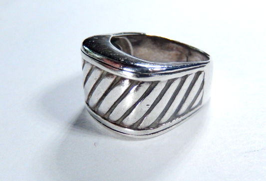 *VINTAGE* Sterling Wide Heavy Modernist Ribbed Chunky Statement Ring Sz 8