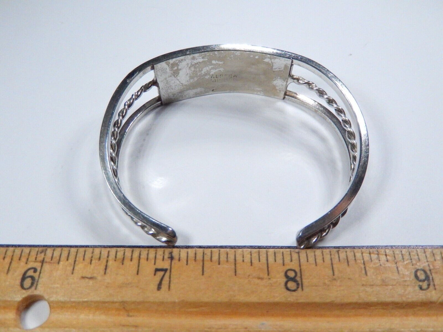 Alpaca Mexico Silver Abalone Inlay Lavender Tulip Blue/Green Cuff Bracelet