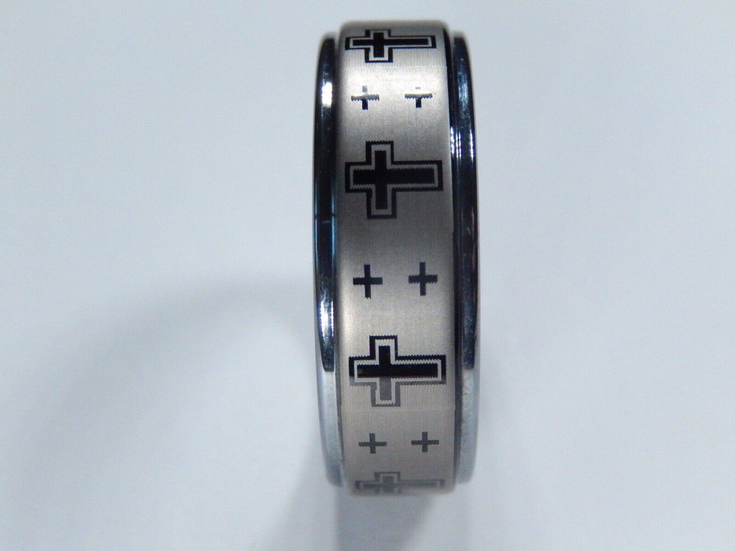 *NEW* Tungsten Carbide 8MM Gray Comfort Fit Cross Design Wedding Band Sz- 15