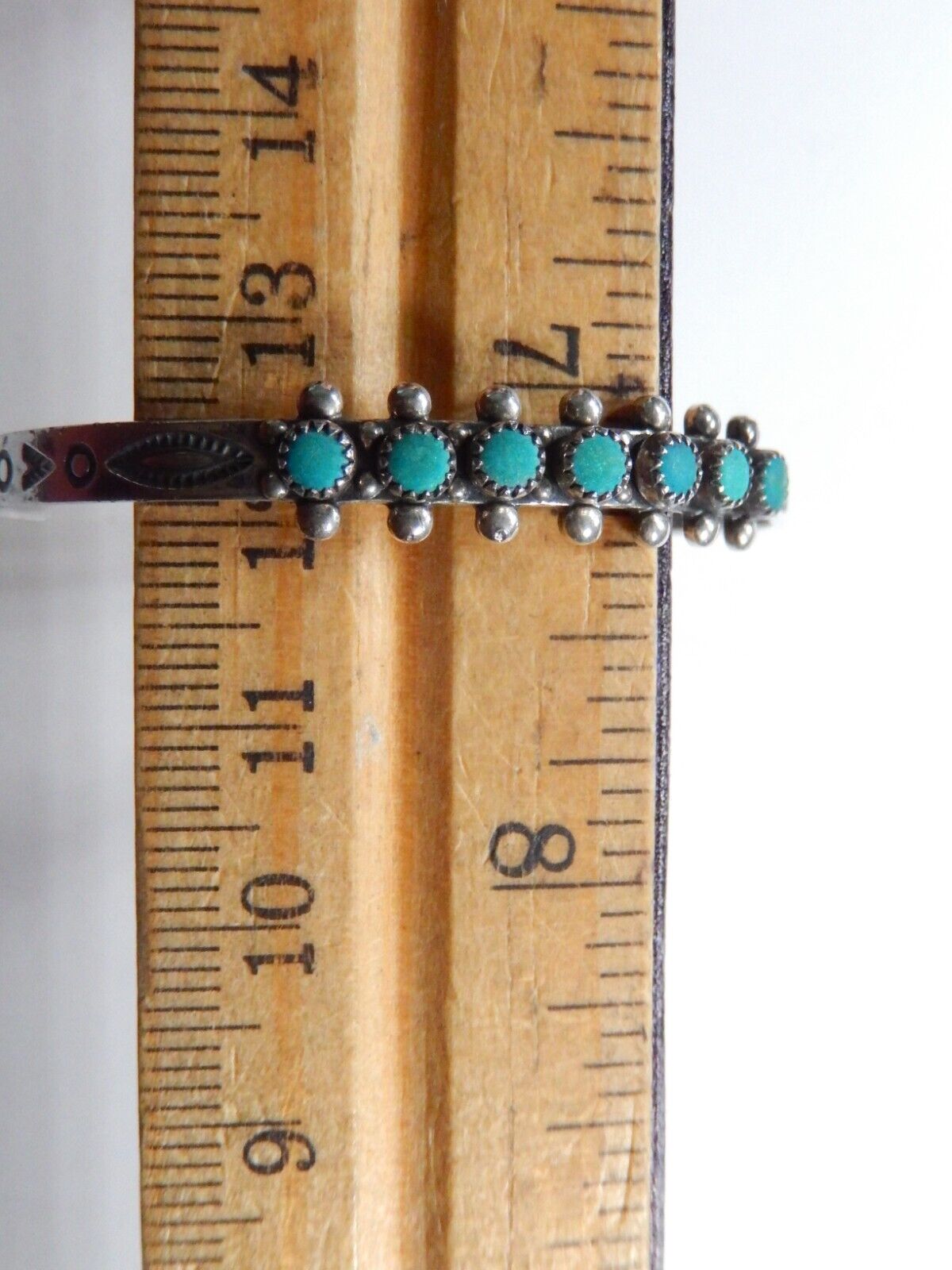 VINTAGE Child's Navajo .925 Sterling Silver Turquoise Cuff Bracelet Petit Point