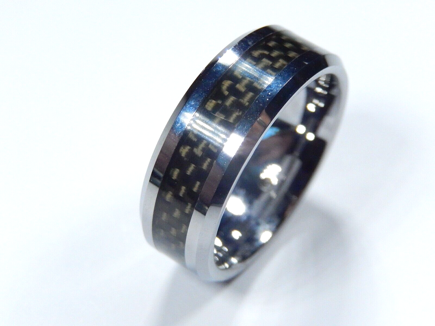 8mm Unisex Tungsten Carbon Fiber Comfort Fit Wedding Band Ring Sz - 9