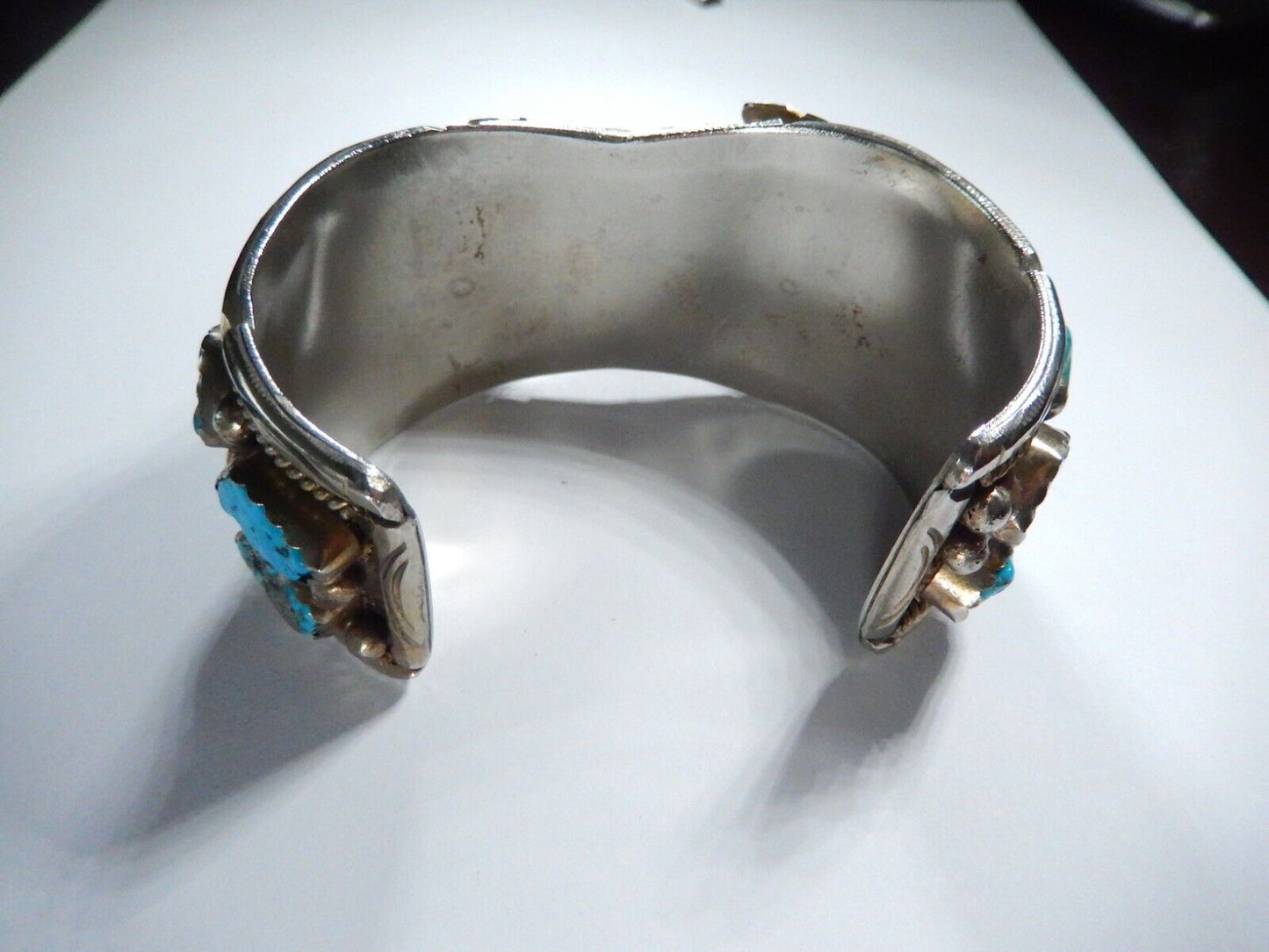 VTG Mens Native American Navajo Sterling Silver Turquoise Watch Cuff Bracelet