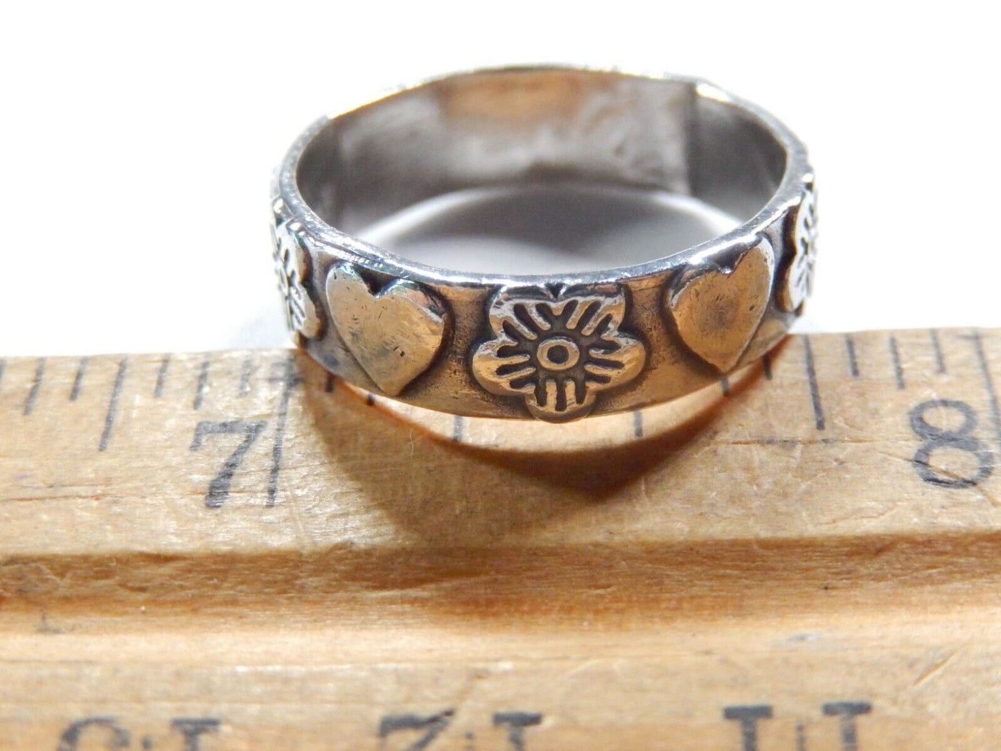 Vintage Mexico Taxco Heart Eternity Sterling Silver 6 mm Band Ring Sz 8