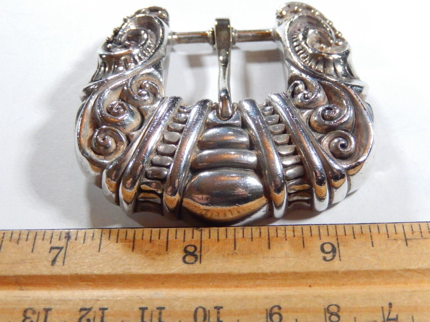 J DEEGAN VINTAGE Sterling Silver 925 belt BUCKLE  KEEPER 138 grams 62mm wide