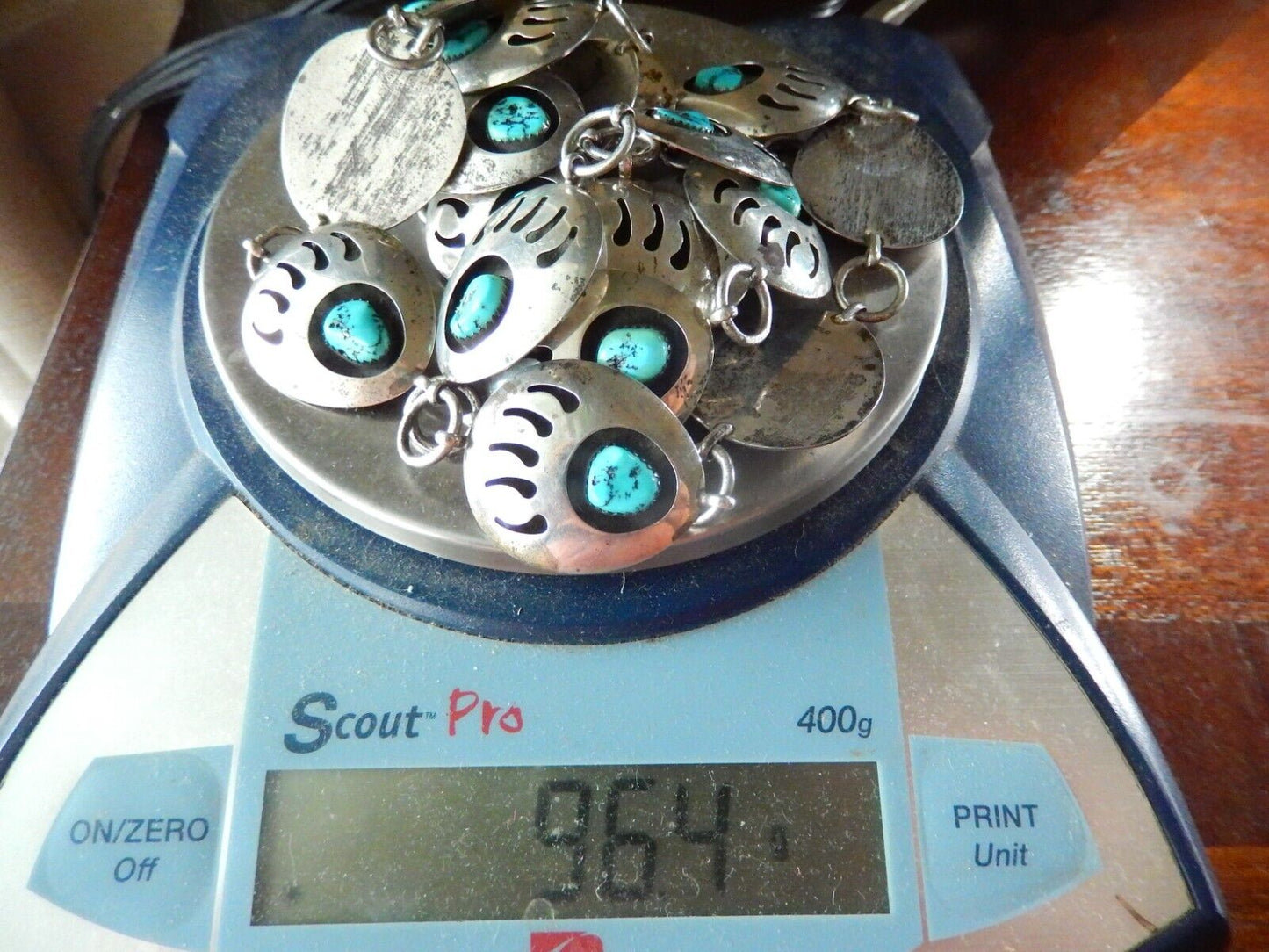 Vintage Navajo 36” Concho Belt / Necklace Sterling Silver Bear Claw Turquoise