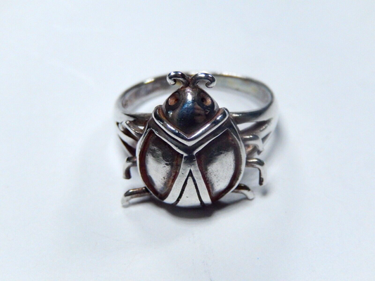 *VINTAGE* Sterling Silver Moveable Legs Beetle Ring 16mm Ring Size 6