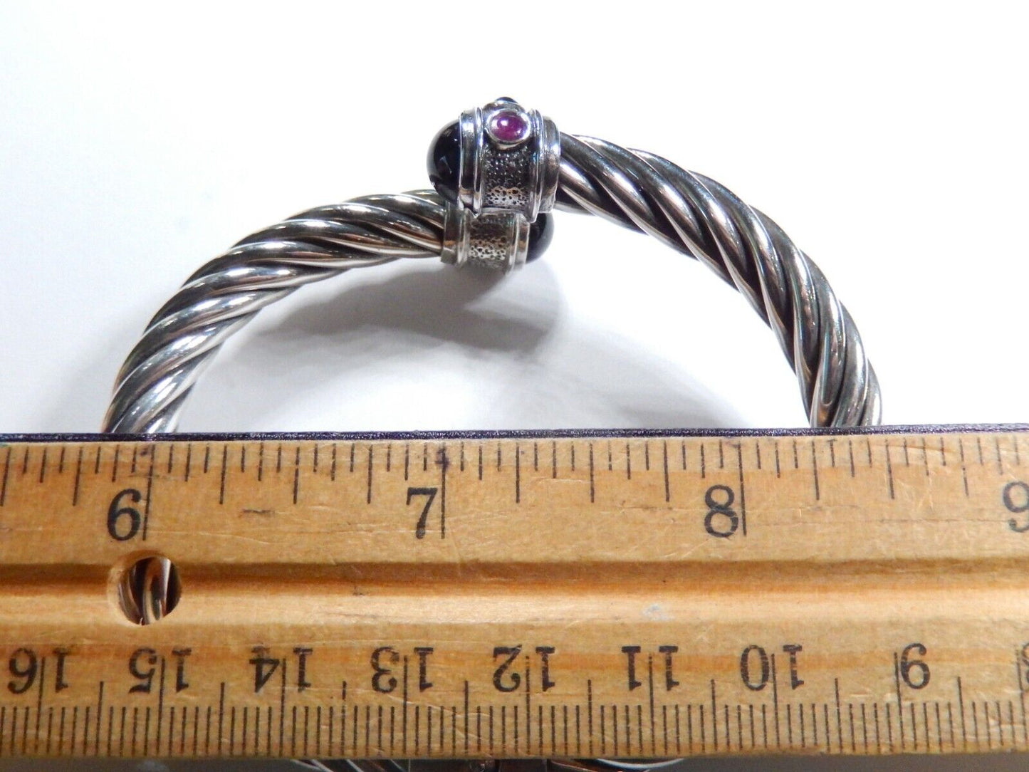 *VINTAGE*  Heavy Sterling Silver Hinged Black Onyx- Twisted Cable Cuff Bracelet