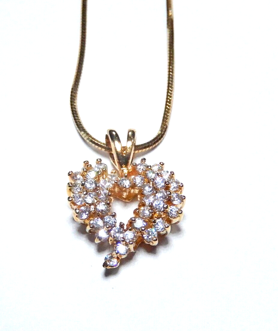 Gold Vermeil 100 CT CZ Heart Pendant with 18 Gold Smooth Vermeil Chain
