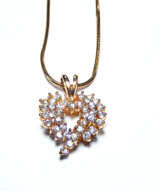 Gold Vermeil 100 CT CZ Heart Pendant with 18 Gold Smooth Vermeil Chain