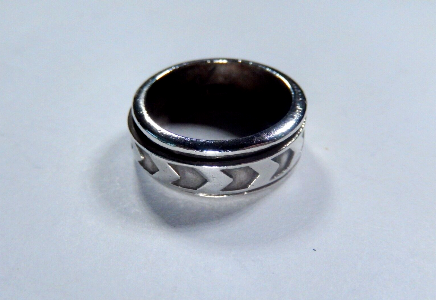 Spinner Ring Southwest Aztec 8 mm Wide Band Sterling Silver  Size 6.75