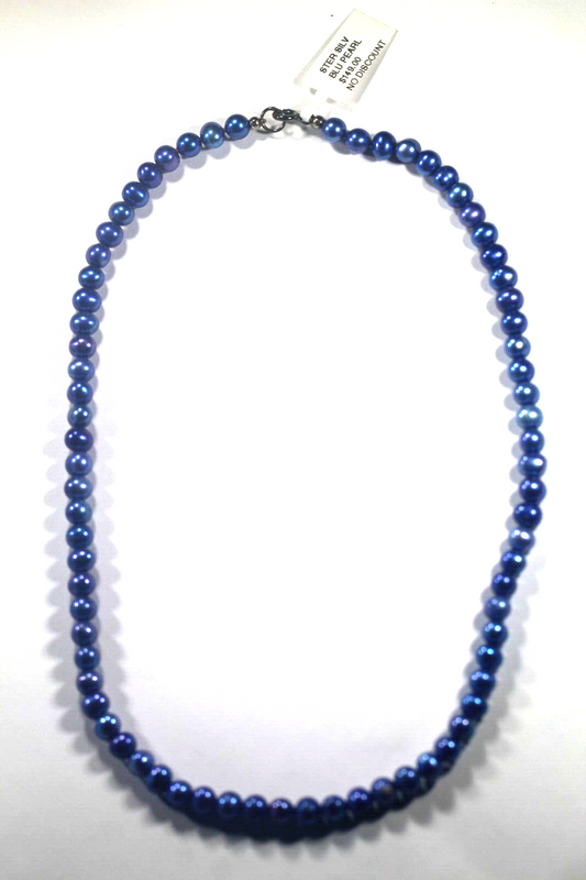 *NWT* 6 mm Blue Freshwater Cultured Pearl Necklace Dyed w/ Sterling Silver Clasp