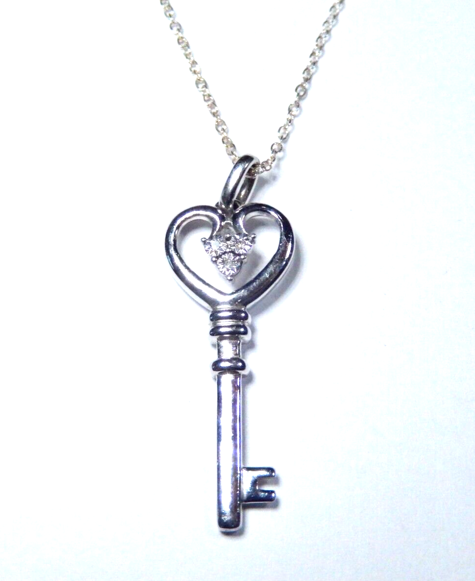 925 Sterling Silver Three Diamond Accent Key Pendant with 18 chain