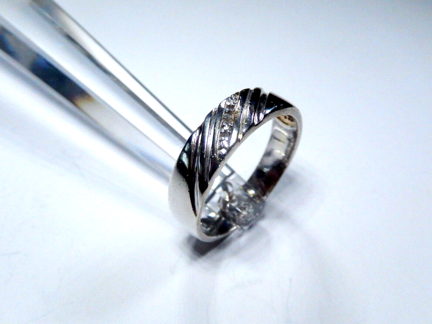 Men's Sterling Silver 5 Diamond Wedding Band Width 6mm Size 12.5