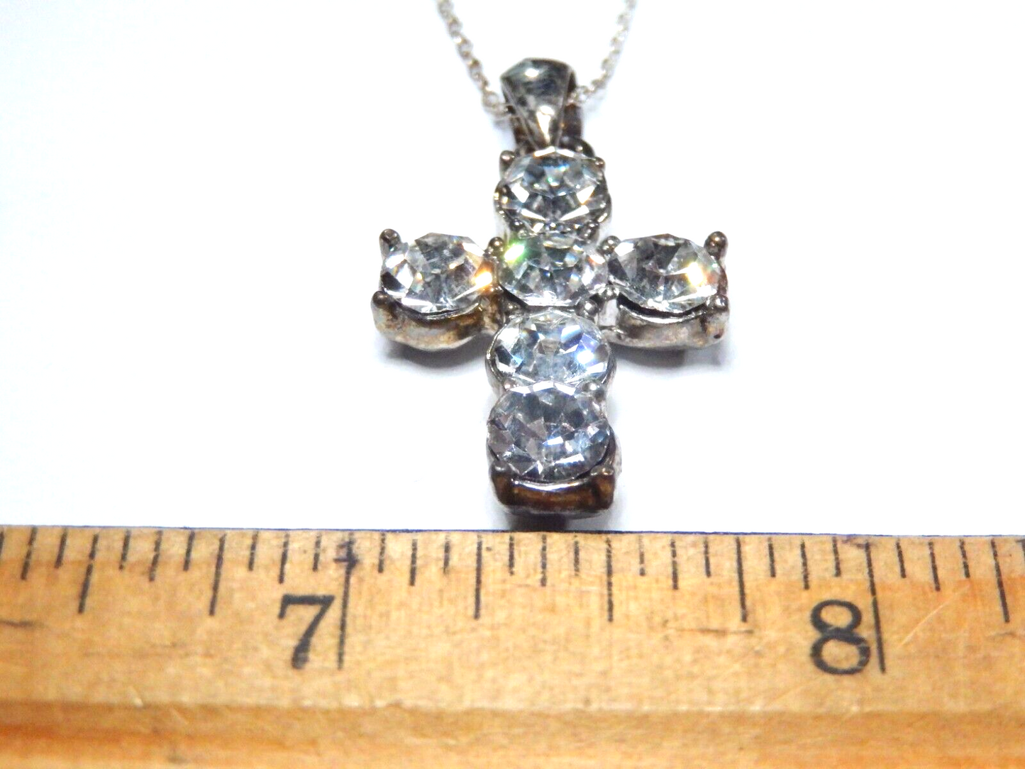 *VINTAGE*  Silver Tone  Cz Stone Cross Pendant w/ 18" Sterling Silver Chain