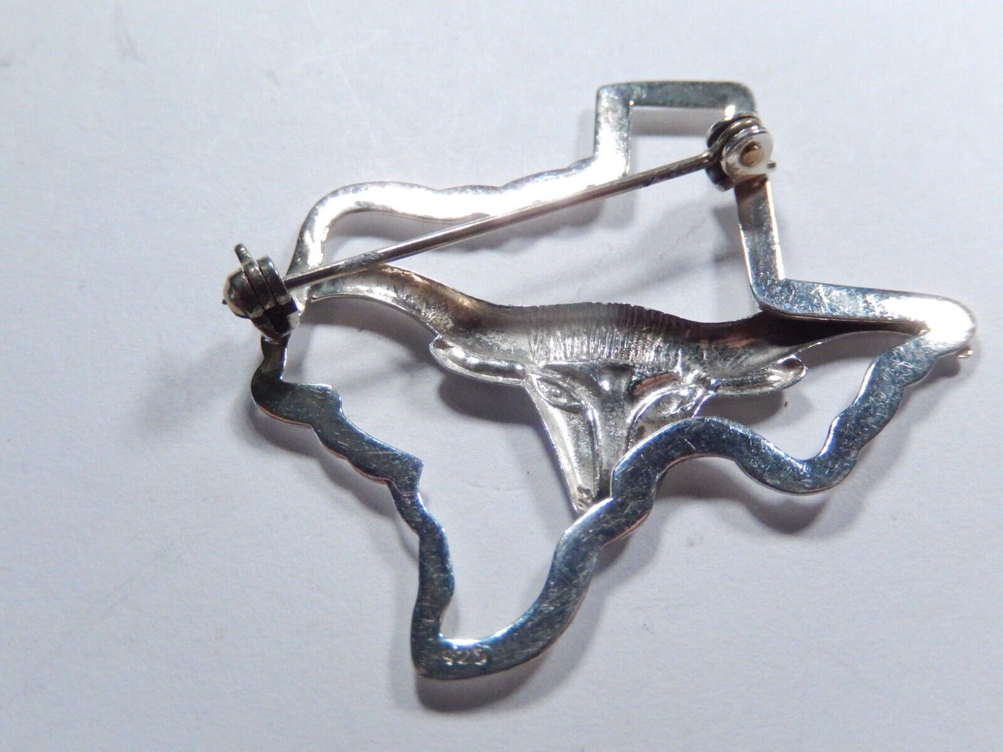 State of Texas Shaped Longhorn Cattle Women's Sterling Silver Pin Brooch
