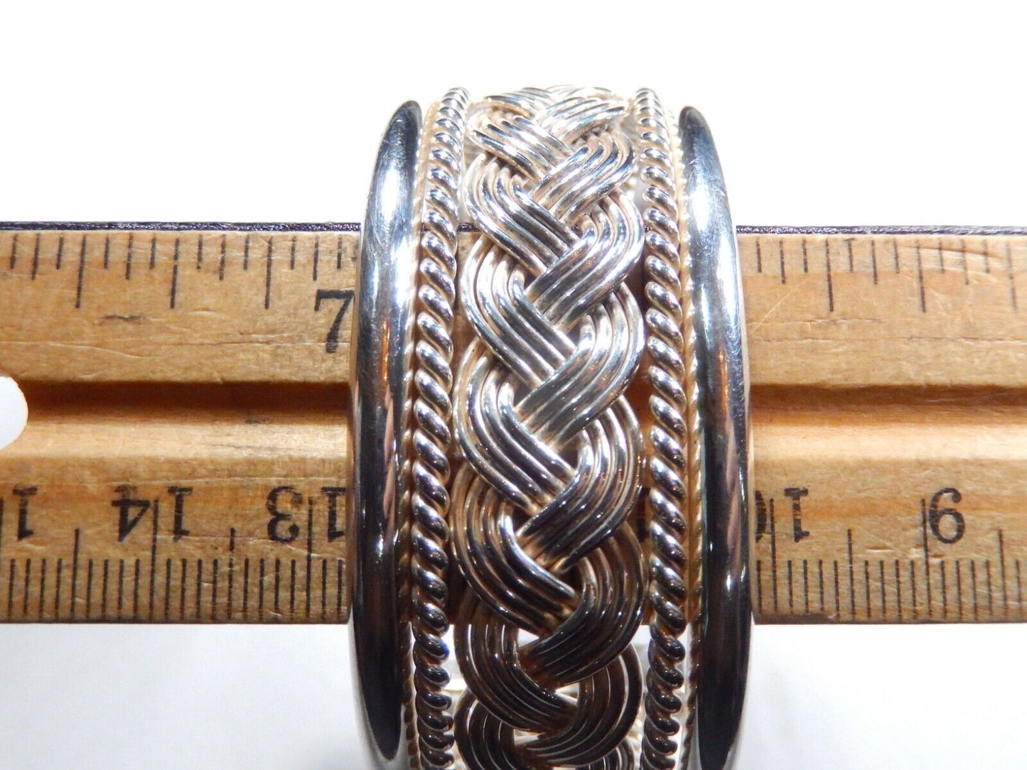 *VINTAGE*  Sterling Silver Wide Large Braided Weave Cuff Bracelet - 48.7 grams