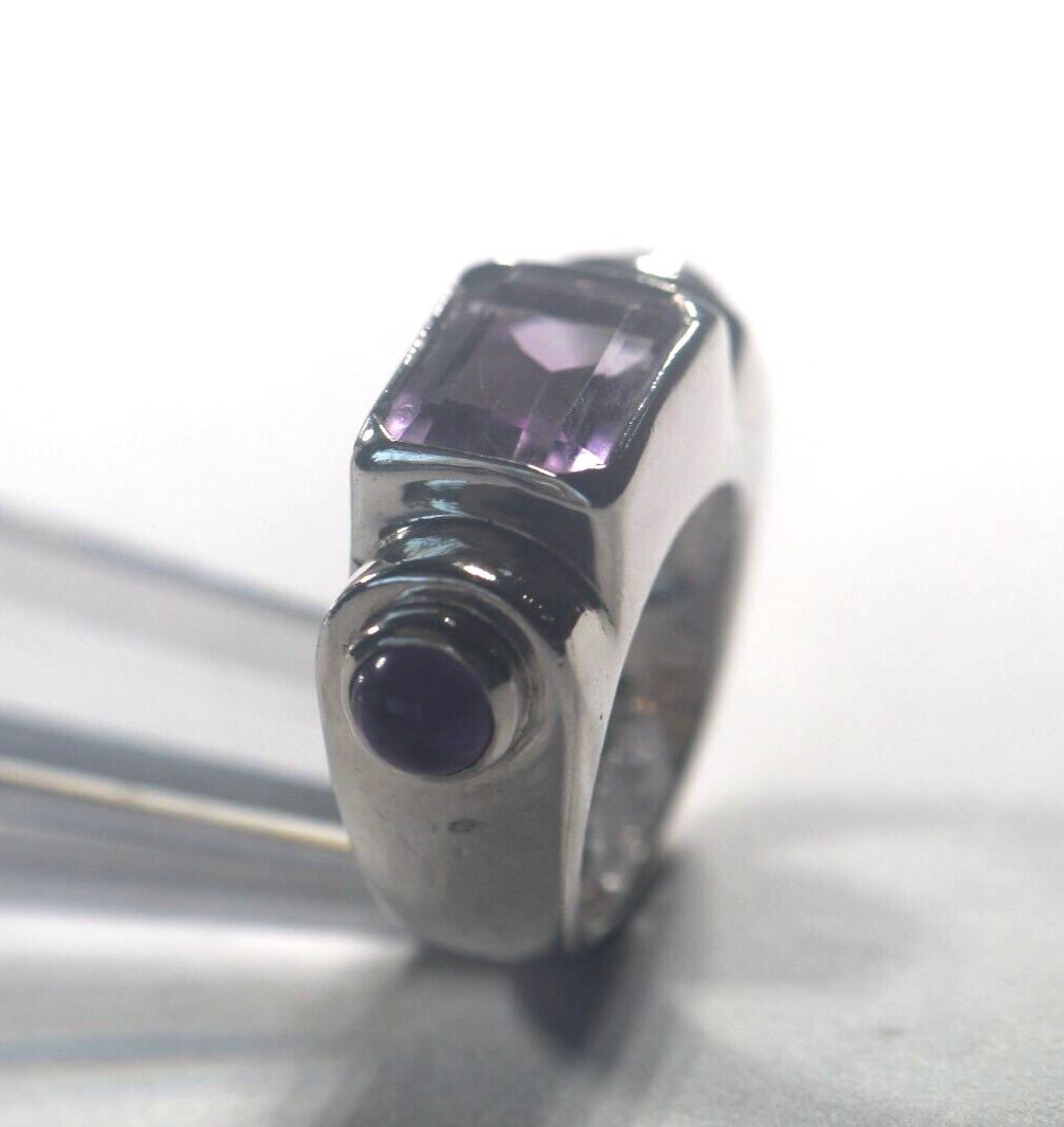 *VINTAGE* Sterling Silver Mid Century Modern Amethyst Gemstone Ring Size 5