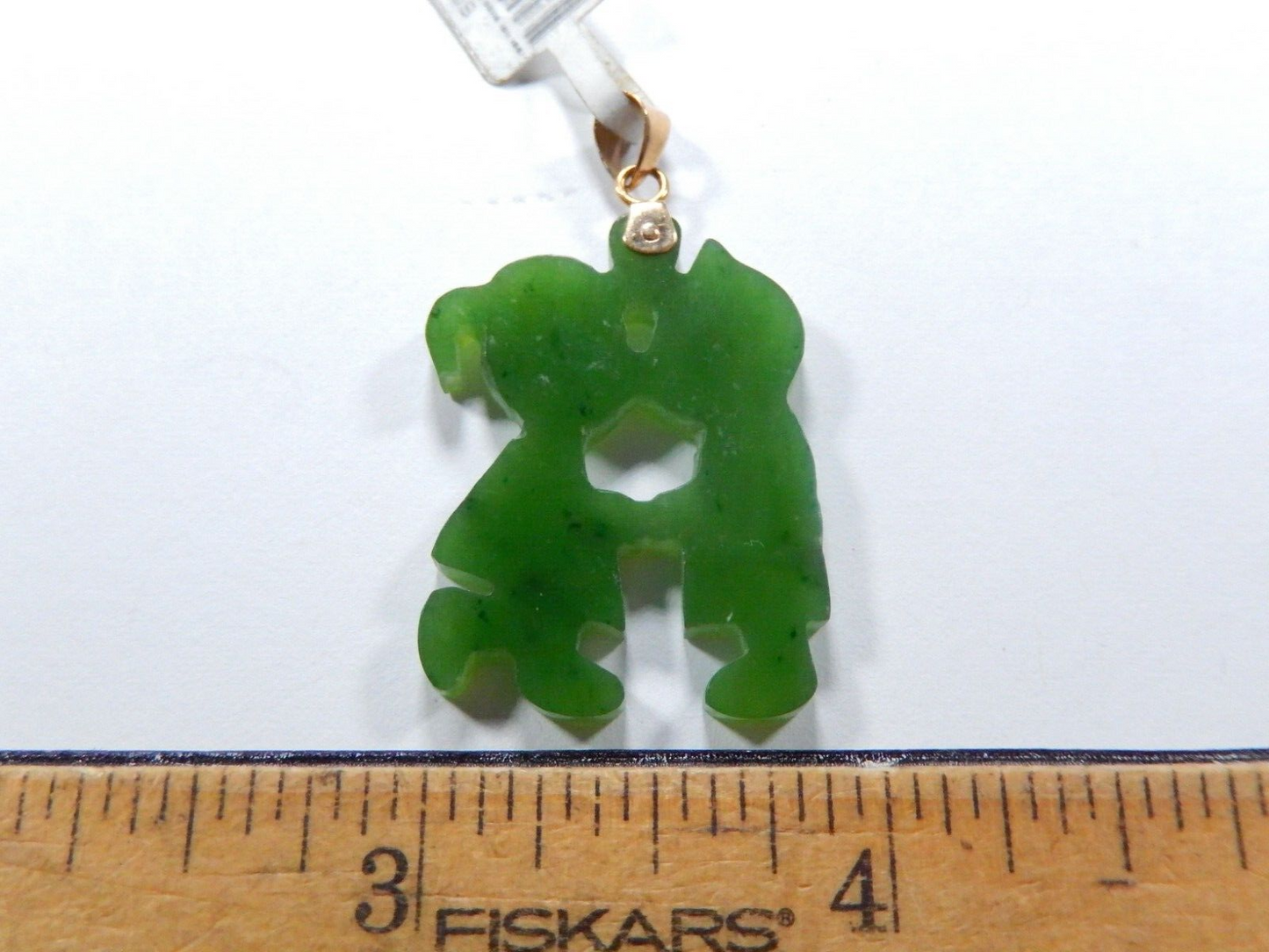 Rare 14k Gold Green Jadeite Jade Kissing Girl & Boy Pendent