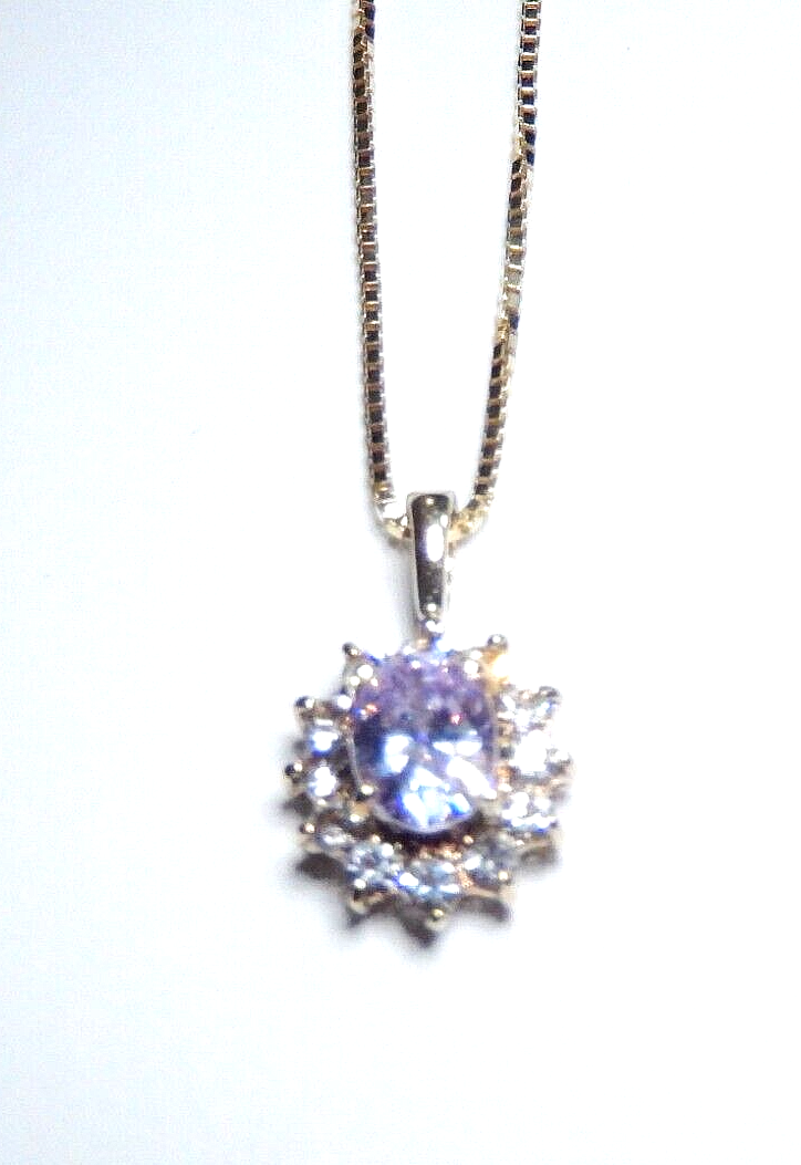 Gold Vermeil Sterling 125CT Blue Zircon  50CT White CZ Pendant w18 Chain