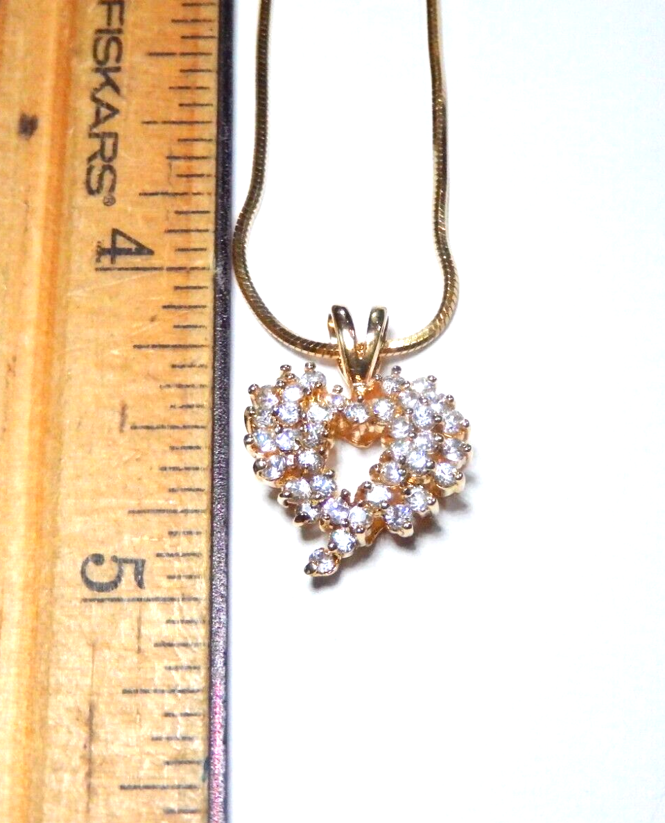 Gold Vermeil 100 CT CZ Heart Pendant with 18 Gold Smooth Vermeil Chain