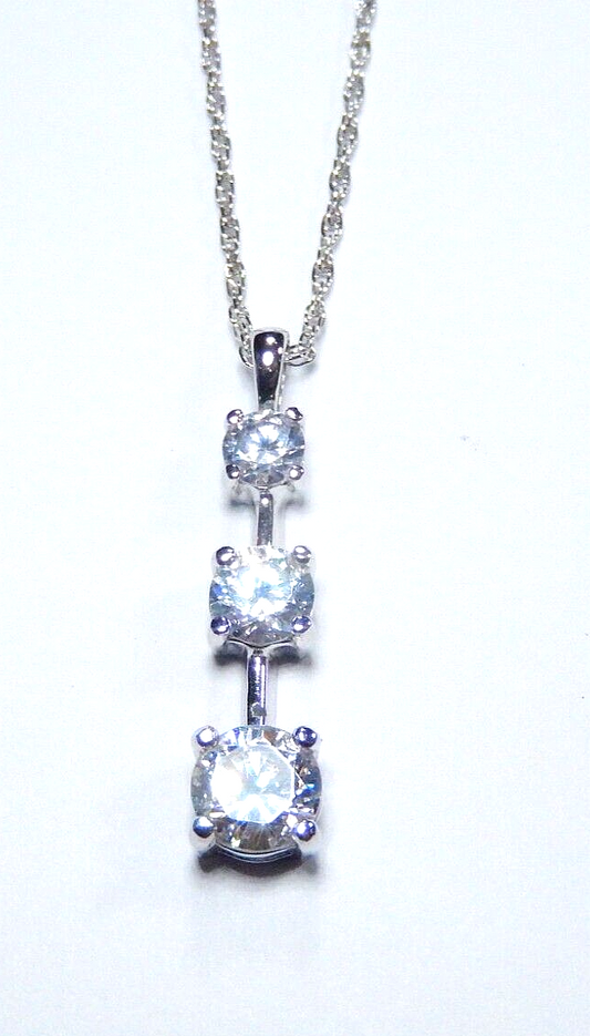 Sterling Silver .85CT CZ Past Present Future Pendant - w/18" Chain