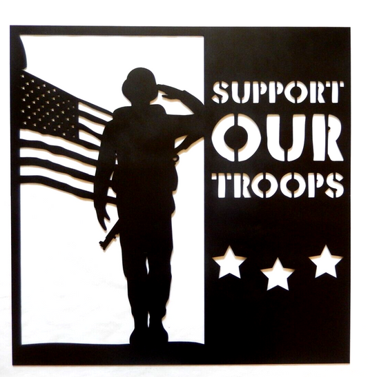 NEW LARGE  14ga SOLDIER SALUTING AMERICAN FLAG Metal Wall Art  18 x 18