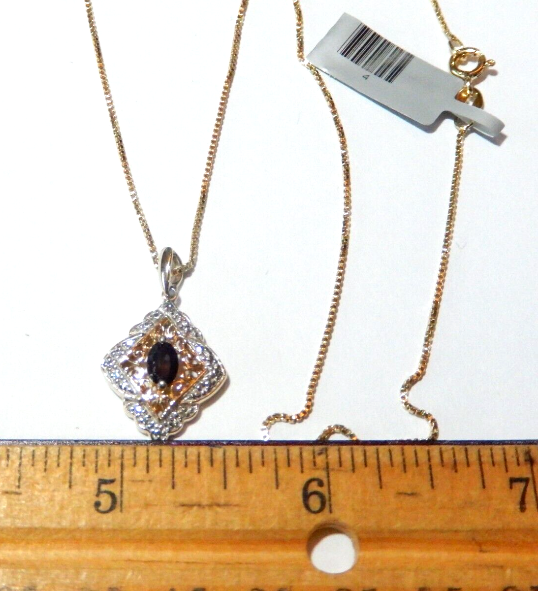 VINTAGE  Gold Vermeil 925 Blue Sapphire  Diamond Pendant w 18 Vermeil Chain