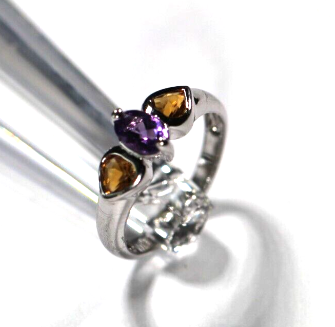 Sterling Silver Amethyst & Citrine 3-Stone Band Ring Size 5.75