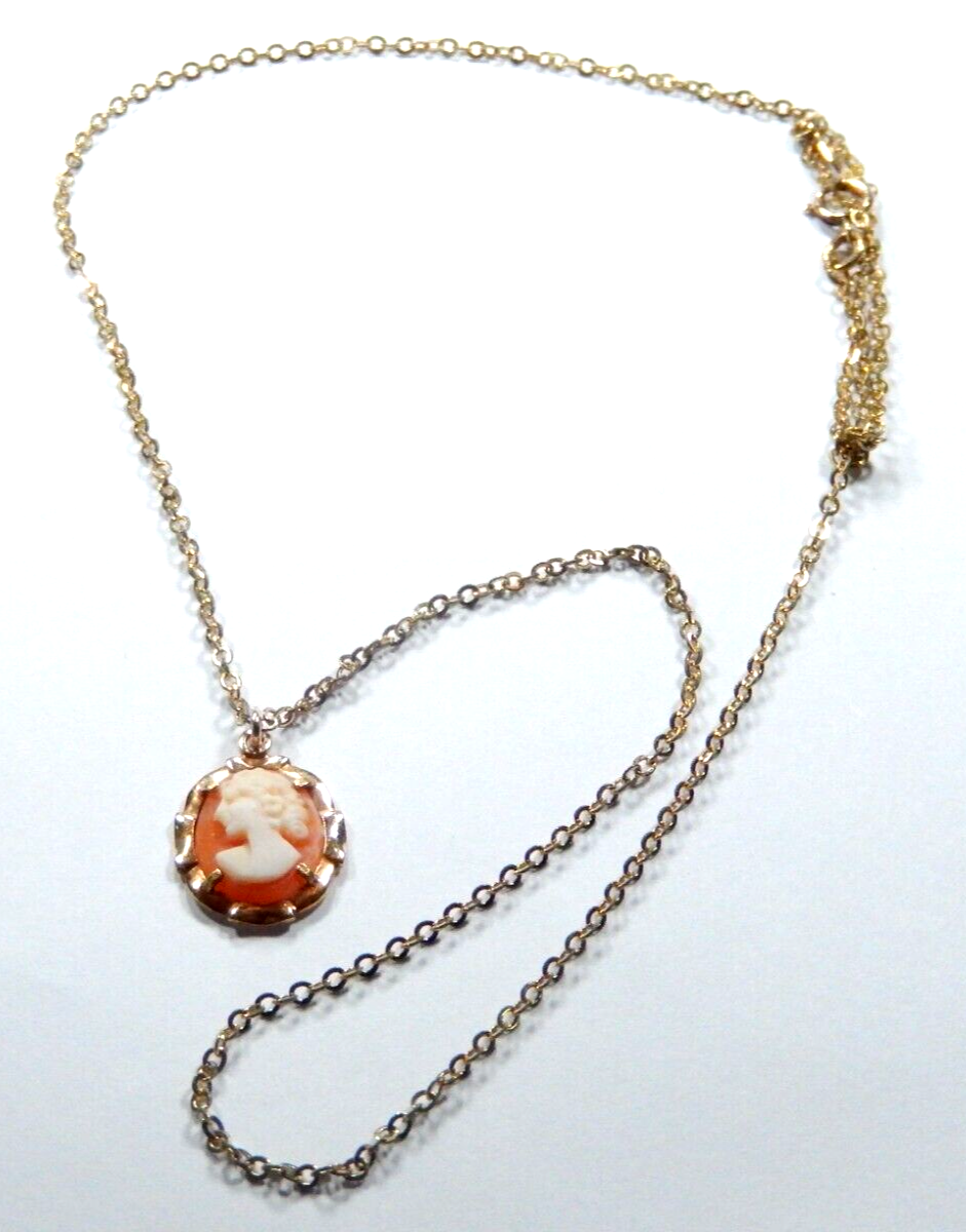 *VINTAGE*  24K HGE Carved Shell Cameo  Pendant & 18" Chain