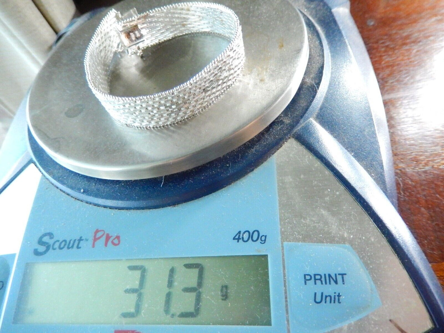 Vintage Italy 925 Thick Heavy 13mm Wide Chevron Mesh Bracelet Sterling Silver-7"
