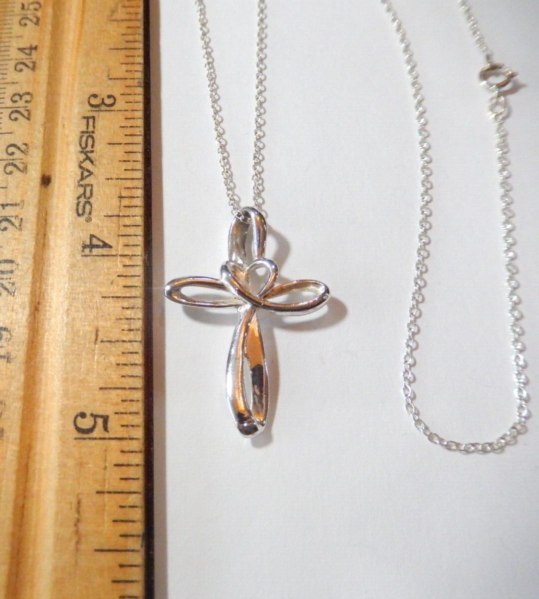 LOVE IS ETERNAL Sterling Silver Freeform Cross Pendant with 18 Sterling Chain