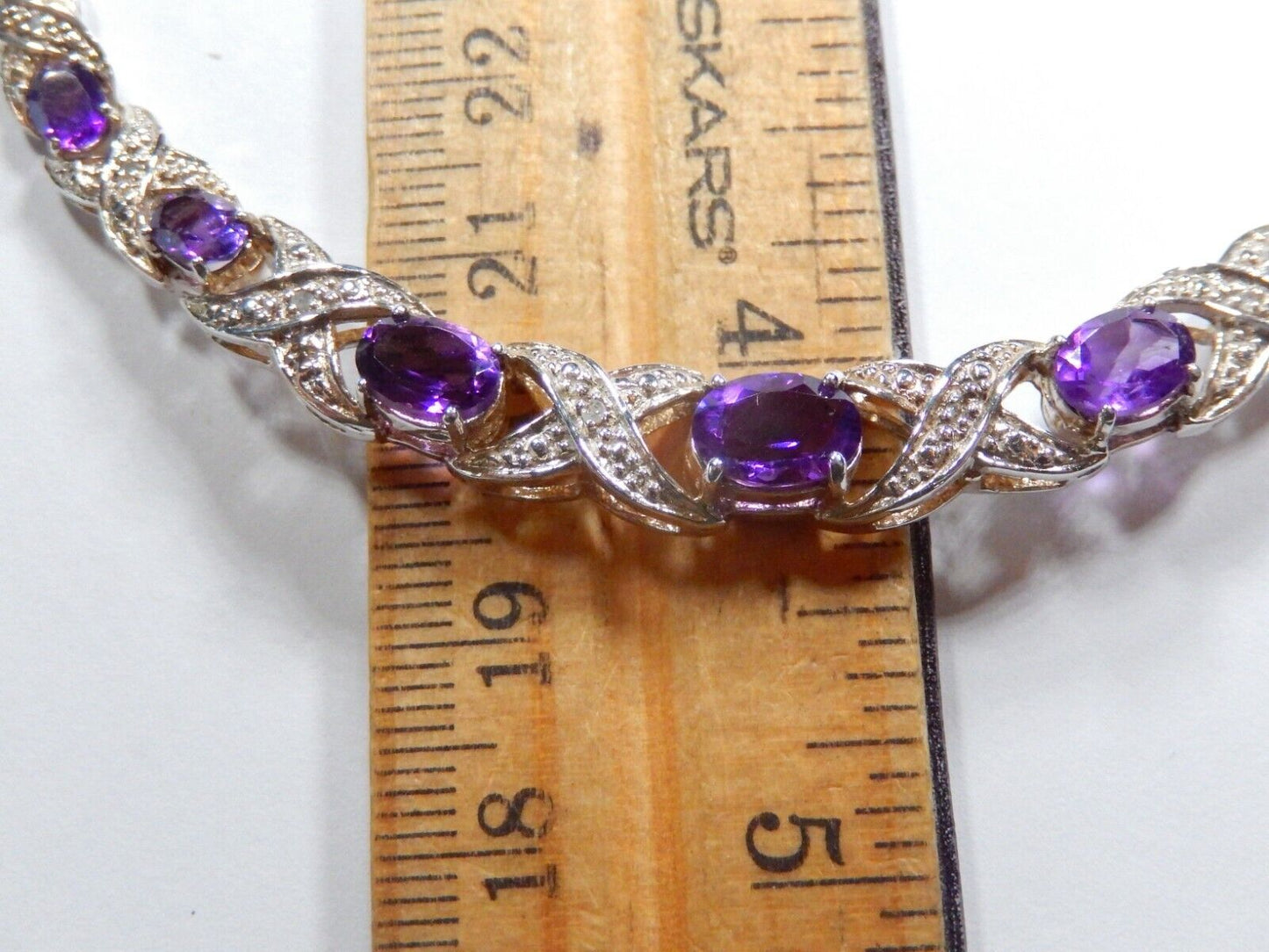 VINTAGE - Sterling Silver Amethyst and Diamond Statement Necklace 15" - 18"