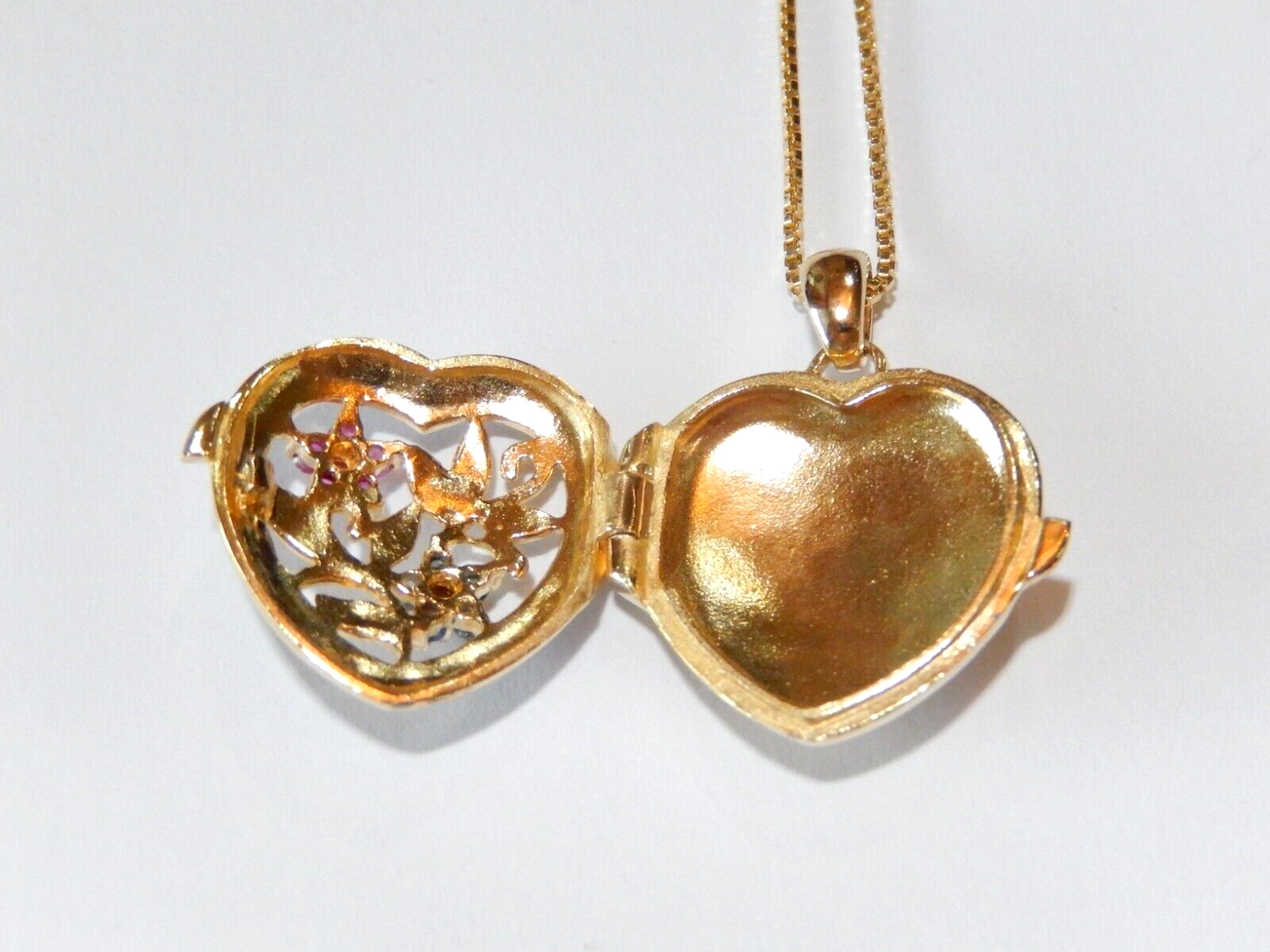 NEWRoss Simmons Gold Vermeil Diamond Sapphire Ruby Heart Locket w18 Chain