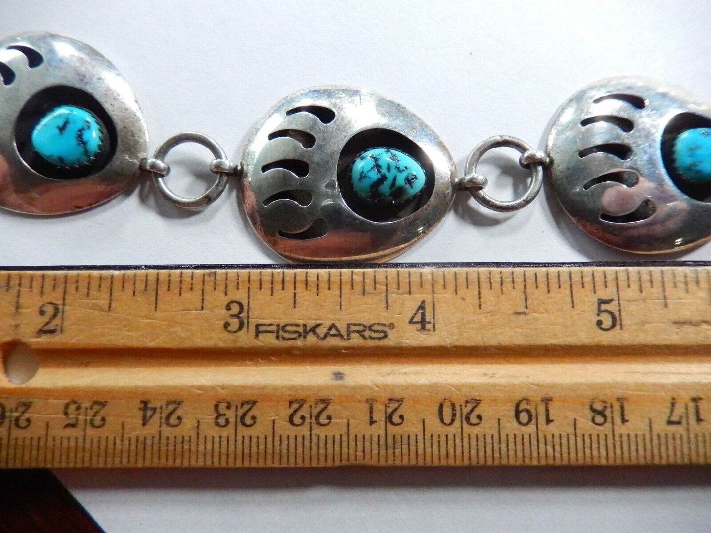 Vintage Navajo 36” Concho Belt / Necklace Sterling Silver Bear Claw Turquoise