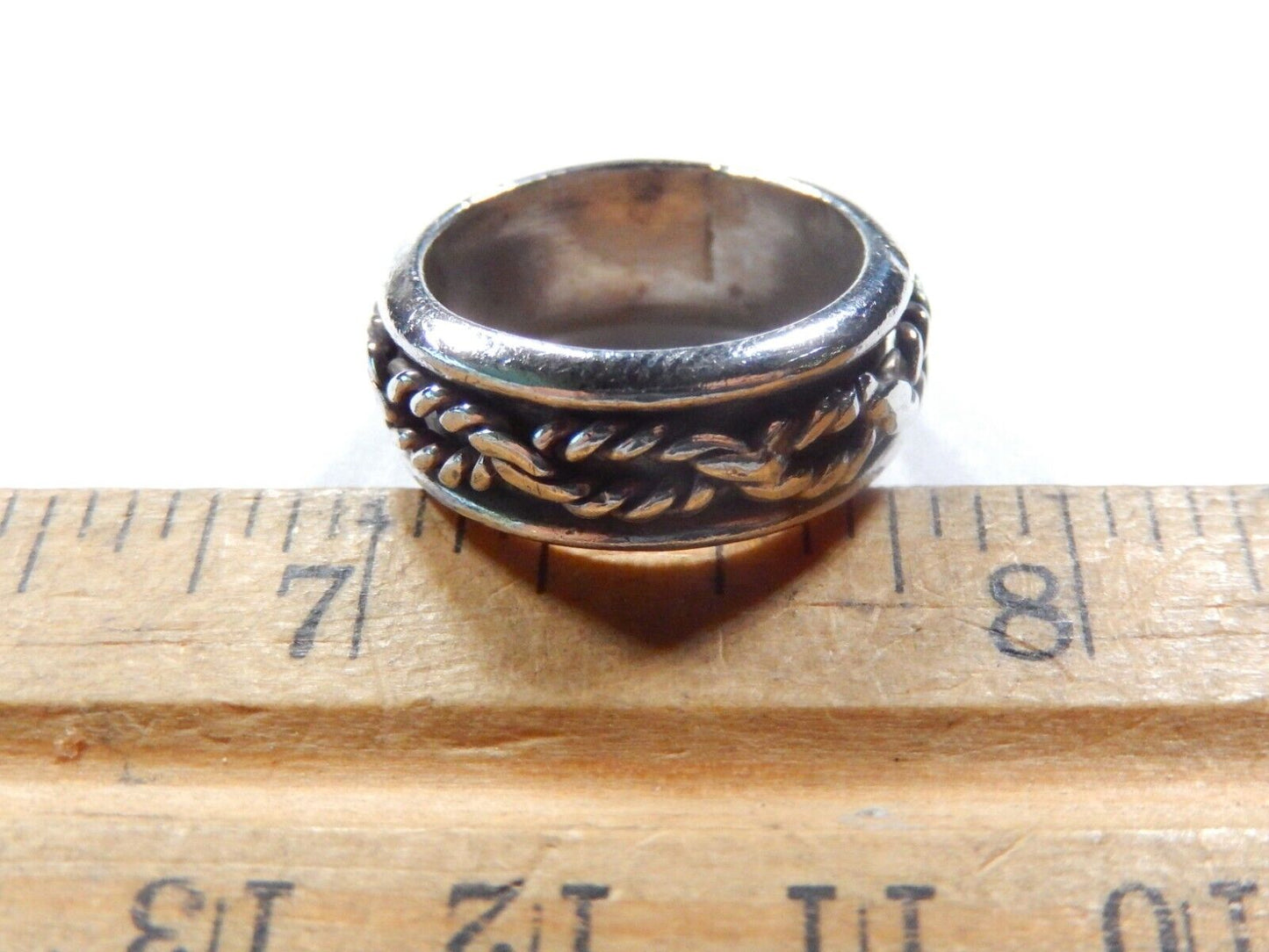 Rope Design Spinner Ring Southwest 8 mm Wide Band Sterling Silver Size 5.5