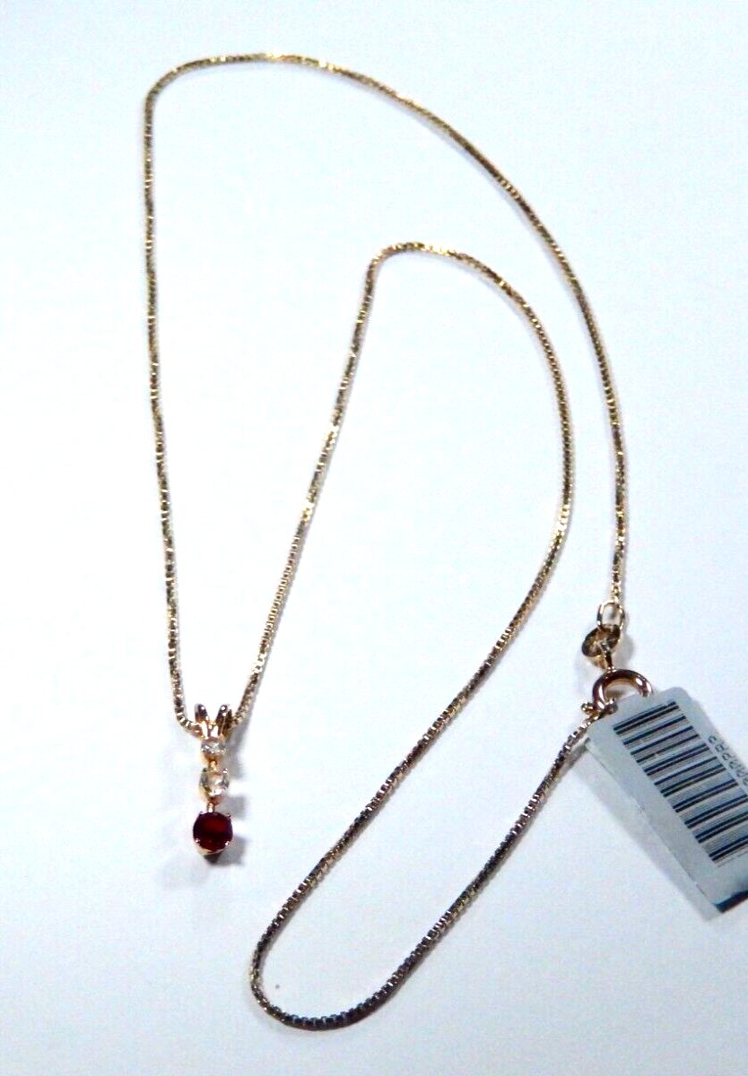 Gold Vermeil 925  Ruby  CZ PastPresentFuture Pendant w18 Vermeil Chain