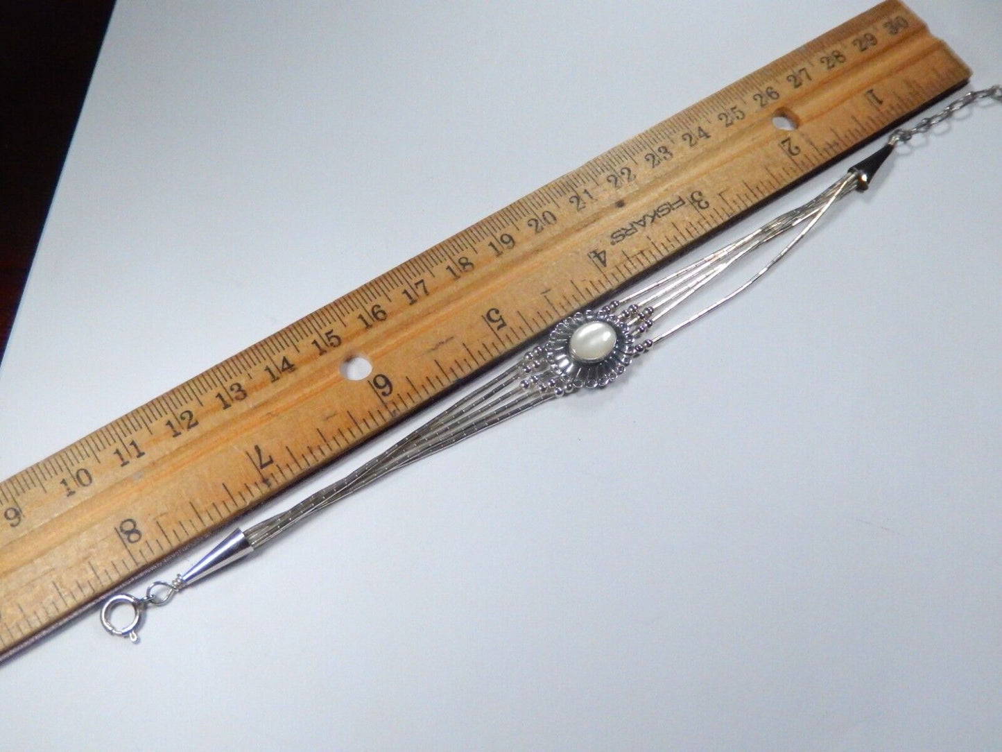 VTG Native American Liquid Sterling Silver Moonstone Bead 65Strand Bracelet 7-8"