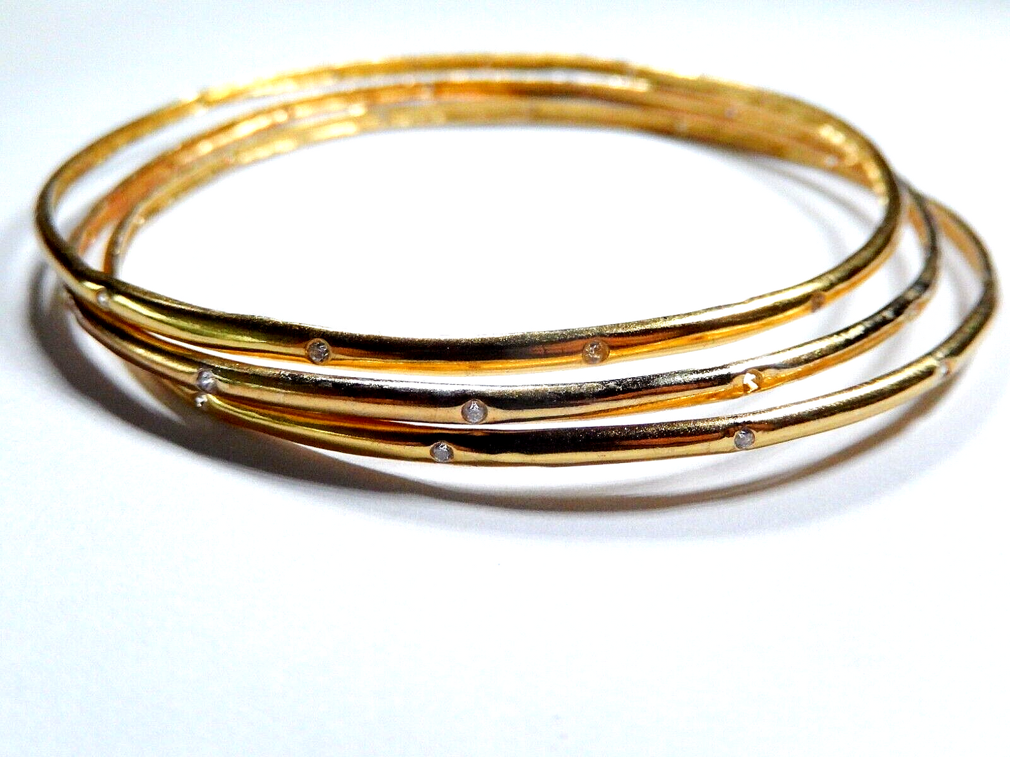 GOLD VERMEIL STERLING WITH CZ STONES  SET OF 3 STACK BRACELET BANGLES