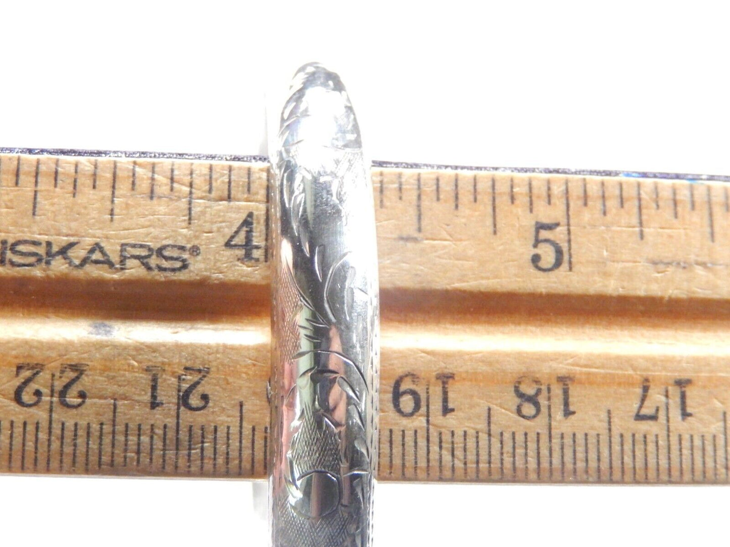 Sterling Silver 925 Etched Hinged Bangle Bracelet 7 Inch