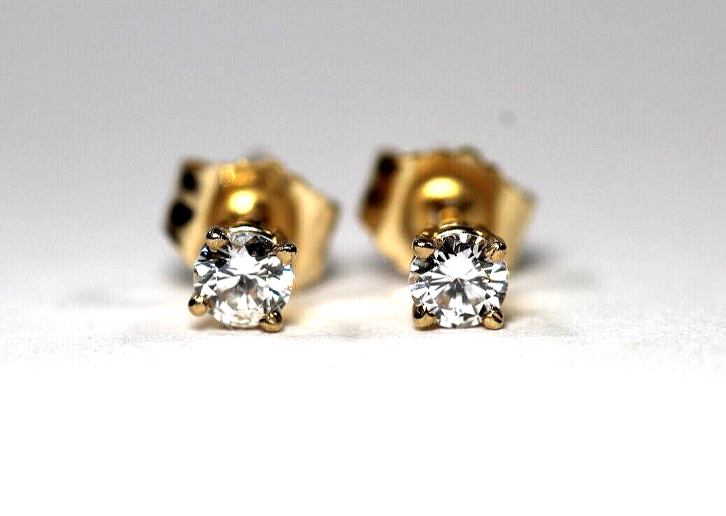 New!! Solid 14K Yellow Gold .20 CT TW Natural Diamond I-2 / G-H Stud Earrings