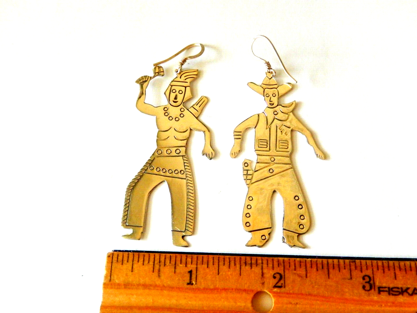 *VINTAGE*  Southwest Sterling 925 Native American & Cowboy Earrings 3" Tall