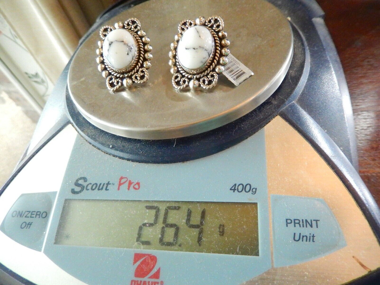 VINTAGE - Taxco TV-41 Sterling Silver & White Buffalo Turquoise Post Earrings