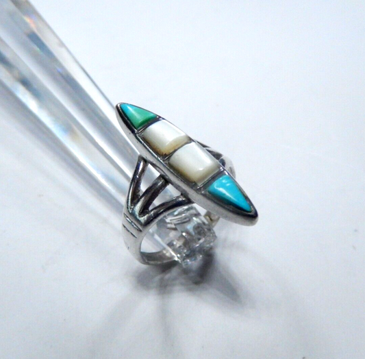 Vintage Sterling Silver Southwest Turquoise Mother of Pearl Ring Size 6