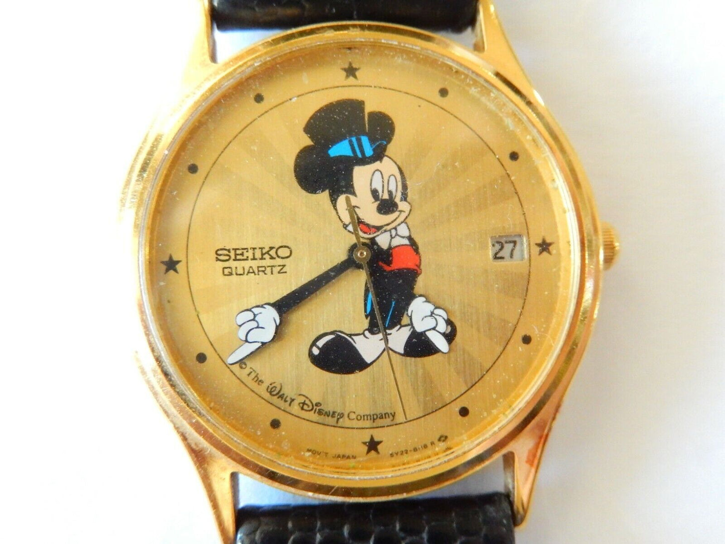 RARE SEIKO HOLLYWOOD MICKEY MOUSE 5Y228118 MENS GOLD SUNBURST 33mm WATCH