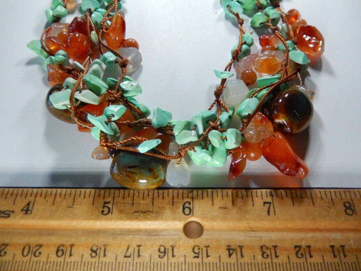 Three Strand Turquoise Stone And Glass Bead Sterling Silver Necklace - 18"