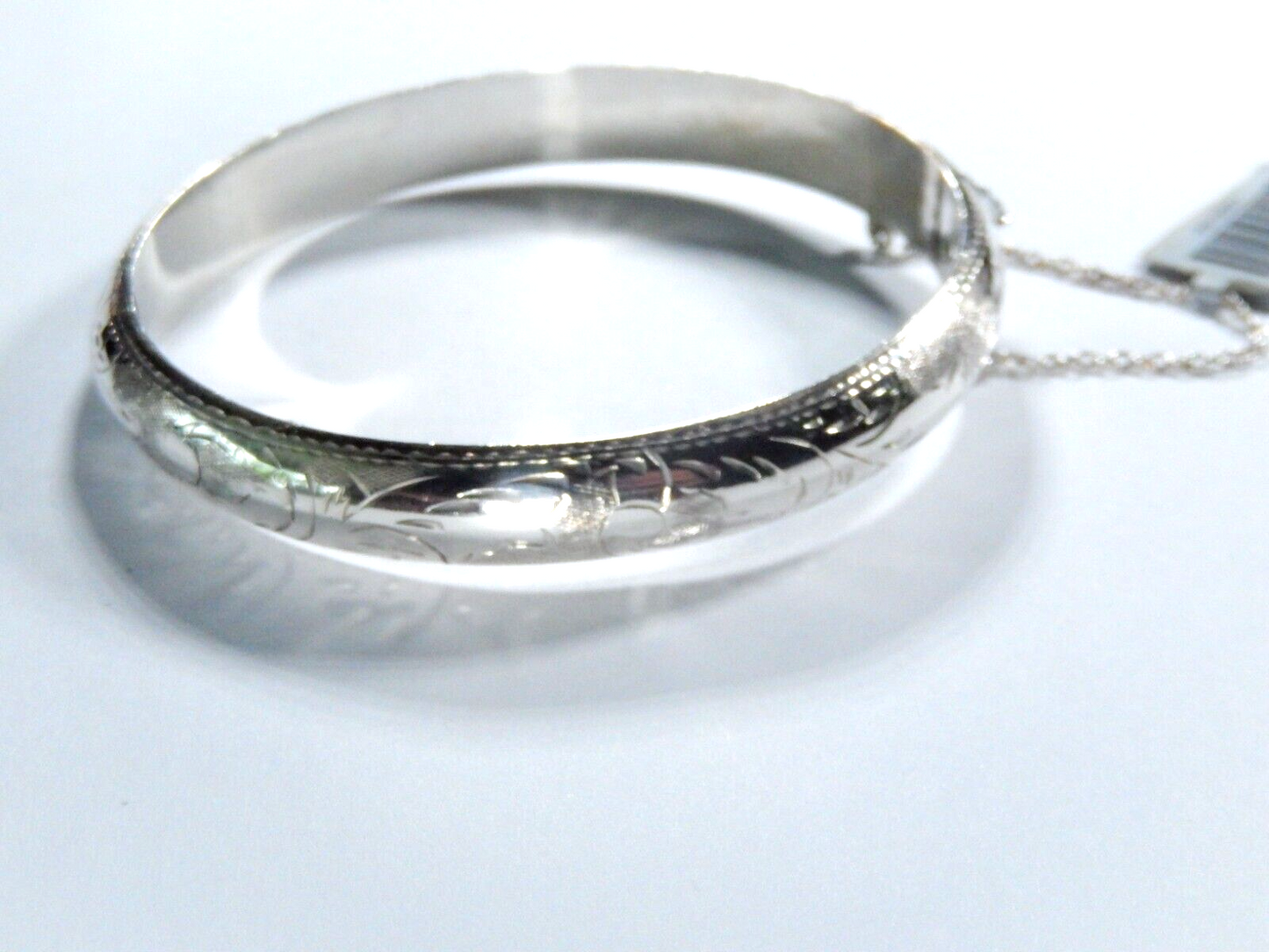 Sterling Silver 925 Etched Hinged Bangle Bracelet 7 Inch